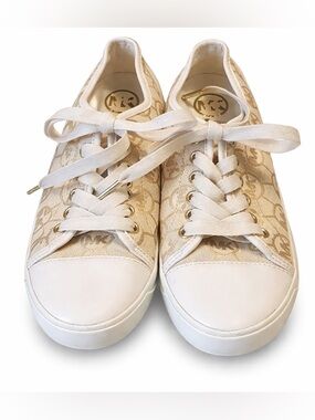 Michael Kors MK City Sneakers Vanilla Monogram 6.5 Designer Lace-Up Tennis Shoes